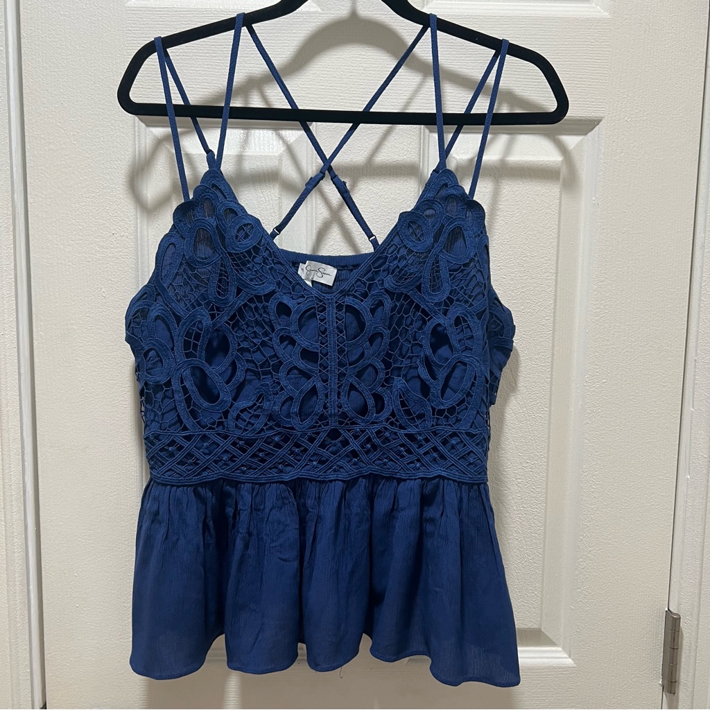 Jessica Simpson Luna Crochet Cami Top Size X-Large | Navy Blue